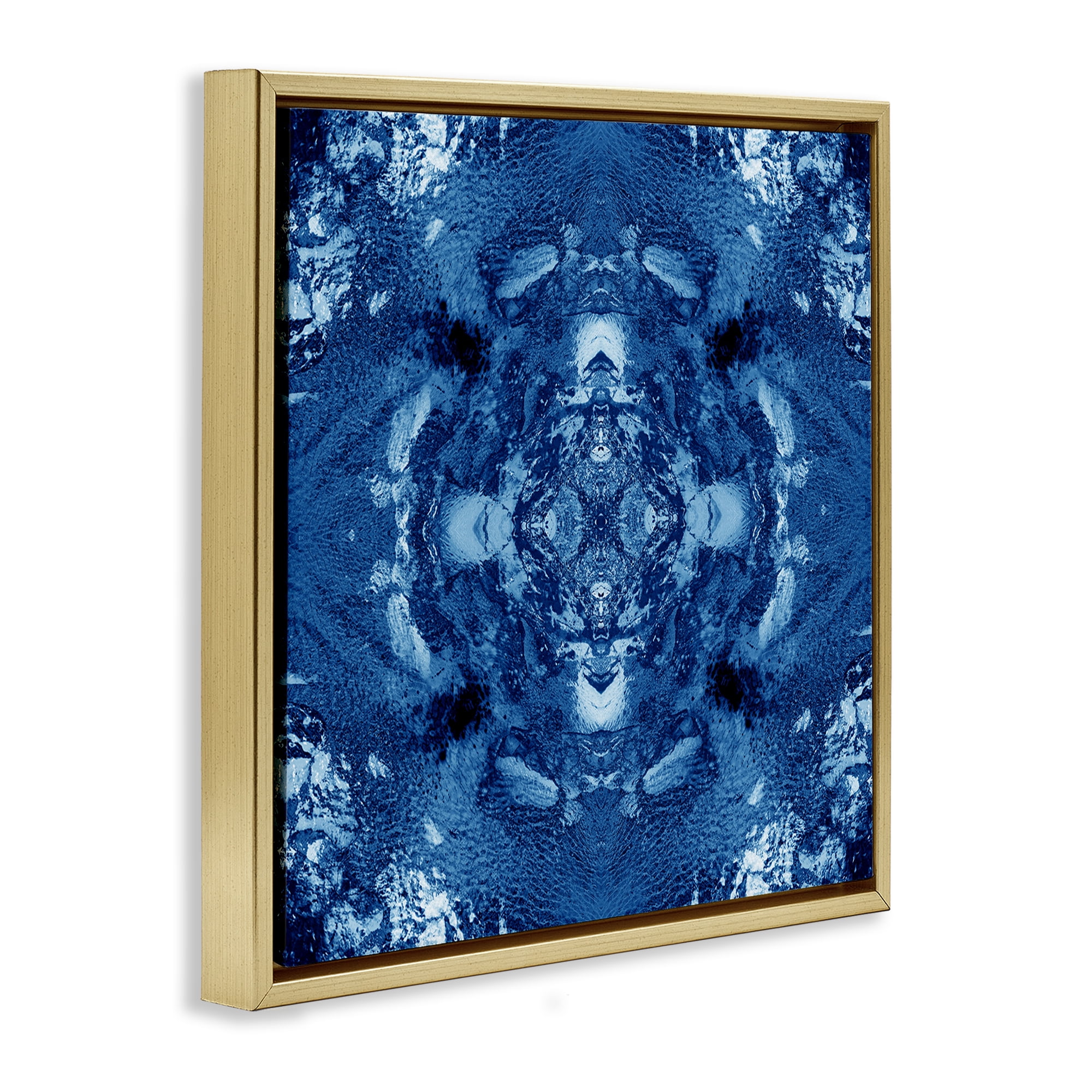 Stupell Industries Blue & White Mosaic Abstract Painting Gold Floater Framed Canvas Art Print Wall Art, 25 x 25