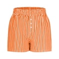 thumbnail image 5 of Costeam Womens Vertical Striped Casual Shorts Ruffled Smocked Elastic Waist Fake Front Button Detail Side Inset Pockets Lightweight Crinkle Woven Fabric Loose Fit Summer Sleep Short Bottoms, 5 of 6