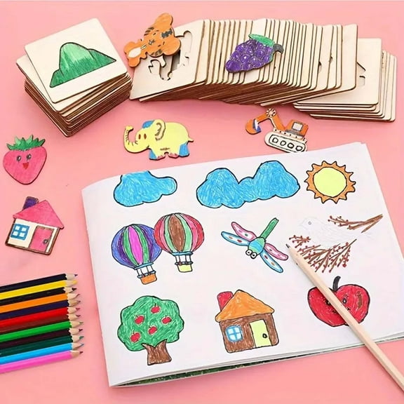 KOYPTL 20pcs Wooden Drawing Stencils for Kids Toddlers,Reusable Mountain Tree Template Bulk for Painting,Suitable for scrapbooking,wall stenciling,fabric decoration,cake decoration,airbrushing