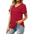 thumbnail image 4 of MOSHU V-Neck Women T Shirts Short Sleeve Loose Summer Tops for Women with Pocket, 4 of 9