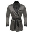 thumbnail image 3 of Zaldita Men's Smoking Jacket Satin Gown Robe Long Sleeve Short Kimono Smoking Robe Coat with Belt Gray 4XL, 3 of 7