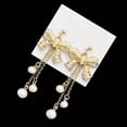 thumbnail image 3 of QQTDFG New Fashion Women Bow Pearl Tassel Earrings Bowknot Stud Drop Dangle Gold Tone -default, 3 of 5