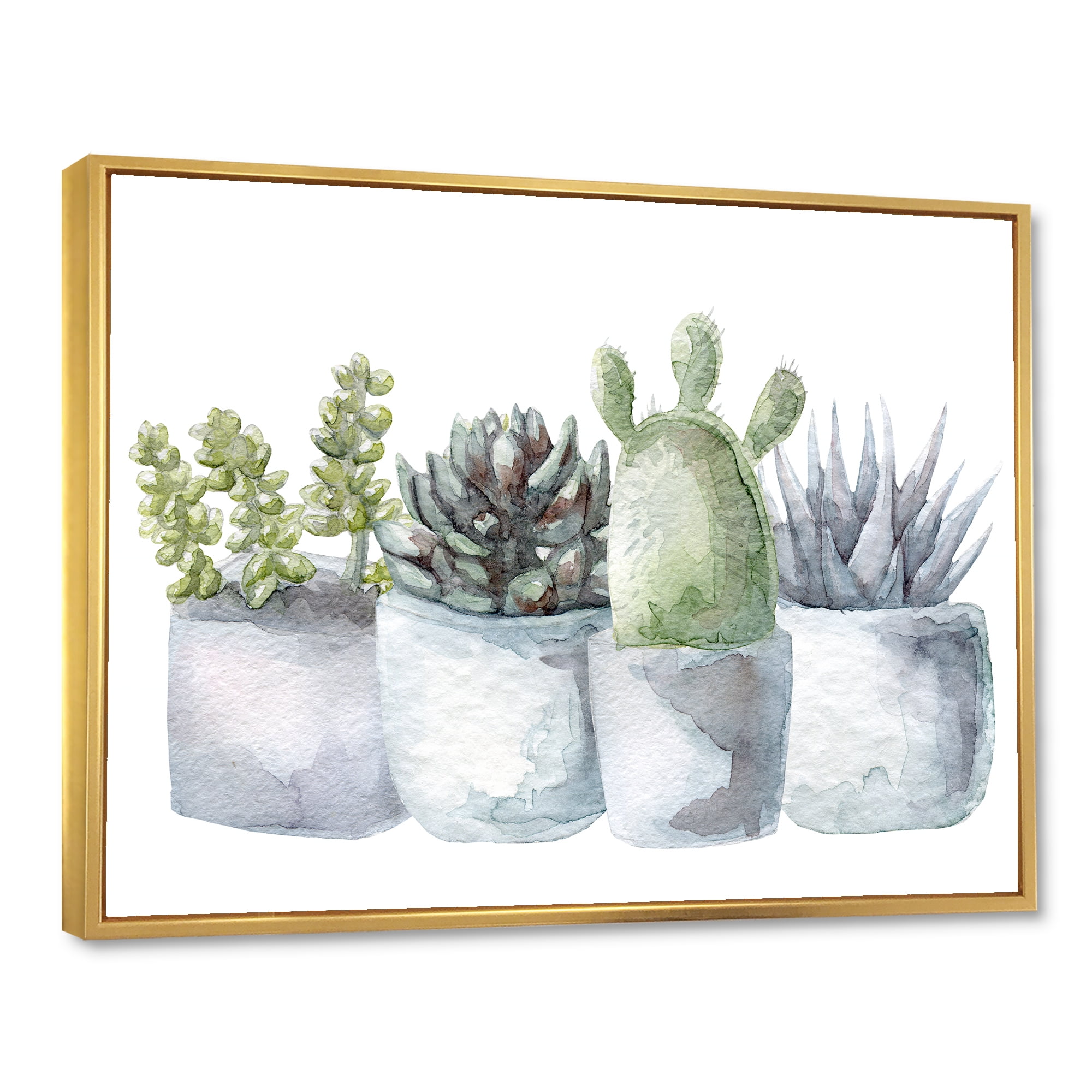 Designart 'Succulent and Cactus House Plants I' Farmhouse Framed Canvas Wall Art Print