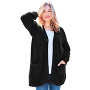 Woman Within Women's Plus Size Button-front Shaker Cardigan Color: Black Size: MEDIUM