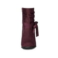 thumbnail image 6 of BLISSFUL STEP Women's Slouch Boots Ankle-High Block Heel Bow Decor Boots Burgundy 6, 6 of 8