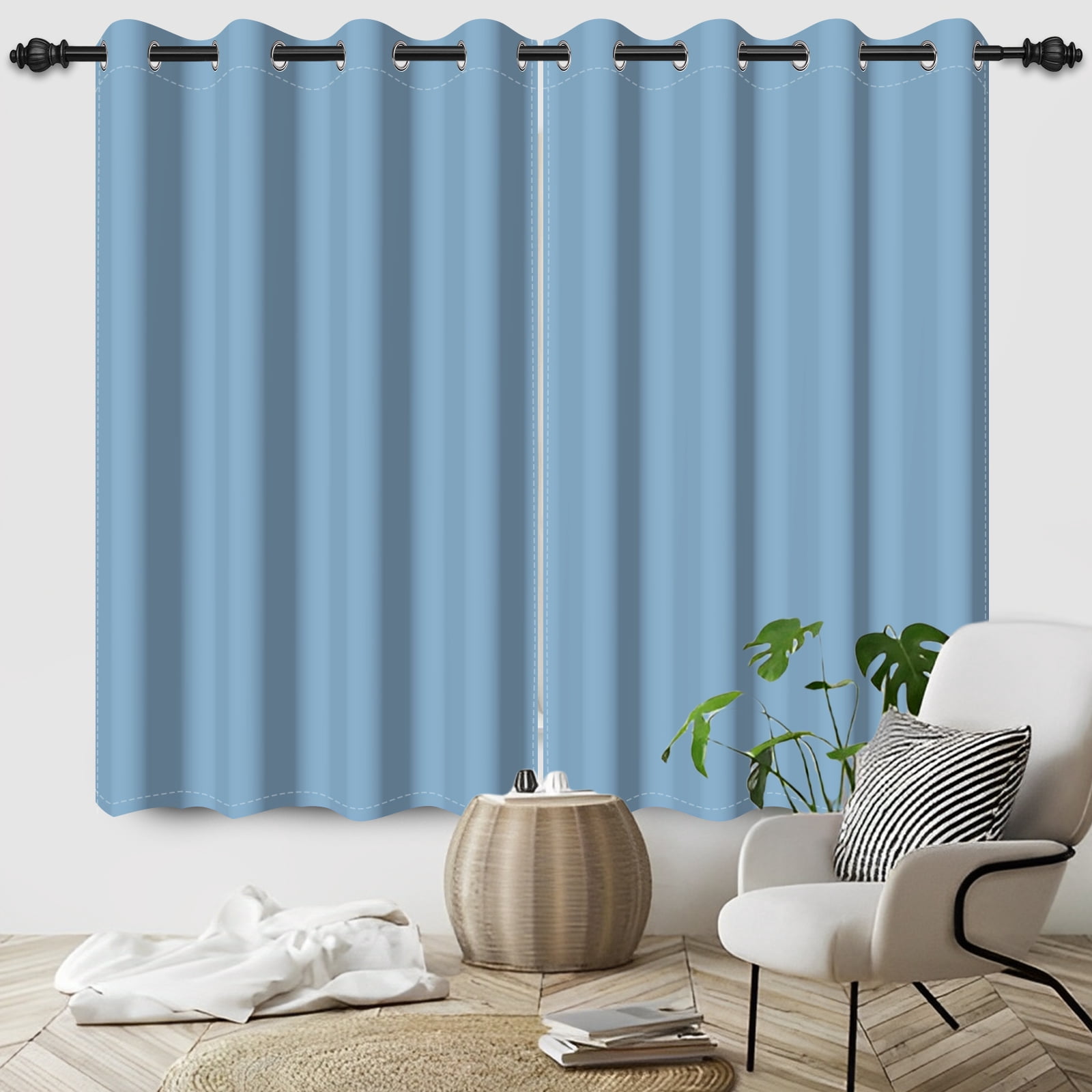 LFEEY Blackout Curtains Sky Blue, Thermal Insulated Grommet Bedroom Darkening , Blue, 52x84inch, 2 Panels