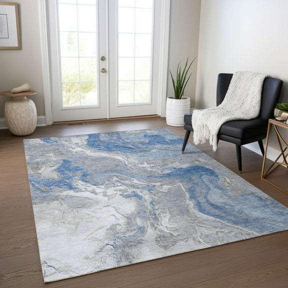 Addison Rugs Chantille Indoor/Outdoor Transitional Abstract Blue Washable Rectangle Rug, 10' x 14'