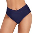 thumbnail image 5 of Sopiago Women Bikini Bottoms Mid Waist Swim Bottoms V Cut Bathing Suit Bottoms Twist Front Swimsuit Bottoms Ruched Swimwear 2025 Dark Blue,S, 5 of 7