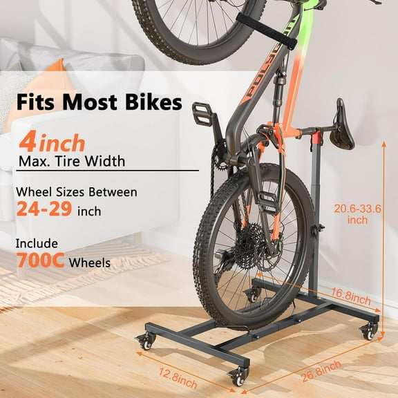 Vertical Bike Stand, Freestanding Space-Saving Bike Rack with Adjustable Height for Wheels up to 29", Indoor Bike Storage for Garage & Apartment