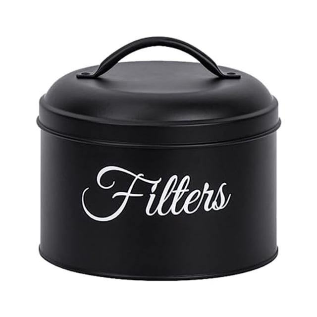 Coffee Filter Holder w/Lid,Black Coffee Filter Storage Container,Rustic Farmhouse Distressed Coffee Bar Decor(circular)