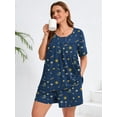 thumbnail image 2 of SHOWMALL Women's Plus Pajama Set 2 Piece Loungewear Short Sleeve Tops and Shorts Starry Sky Deep Navy 3X Soft Sleepwear with Pockets, 2 of 6