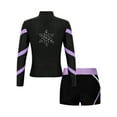 thumbnail image 2 of CHICTRY Kids Girls Zippered Sports Gym Suit Long Sleeve Shiny Rhinestone Snowflake Sweatshirt with Shorts Tracksuit Light Purple 16, 2 of 5