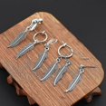 thumbnail image 2 of Pendientes de moda punk para hombre, con borlas de plumas, cadena larga, colgante de acero inoxidable, pendiente de botón, unisex, tendencia rock, hipster, clip para la oreja, regalo, color cruz A, 2 of 5