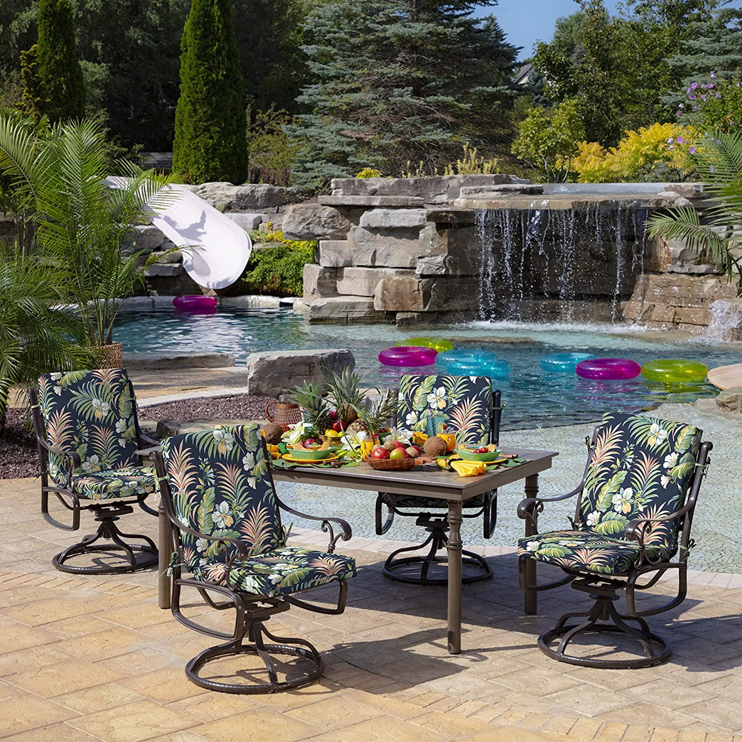 Arden 2-Pack Outdoor Patio Dining Chair Cushion, 20x44, Rain-Proof Seat Pad, Fade-Resistant Outdoor Cushion Simone Blue Tropical
