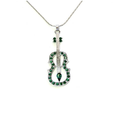 Necklace Violin Viola Cello Fiddle Music Emerald Color Green Pendant