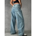 thumbnail image 6 of Women Y2k Low Rise Baggy Jeans Loose Fit Boyfriend Straight Wide Leg Jeans Trendy Stretch Long Denim Pants Light Blue M, 6 of 7