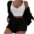 thumbnail image 4 of Ashyfjp Womens Matching Three Piece Sets Long Sleeve Open Outer Cardigan + Sleeveless Crop Tank & Elastic Waist Side Pocket Drawstring Shorts Everyday Outfit, Size (S-3XL), 4 of 7
