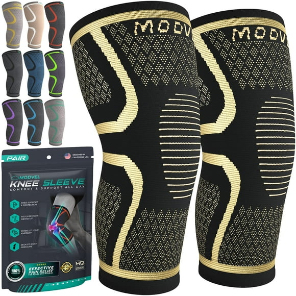 Modvel Compression Knee Brace for Women & Men, 2-Pack Knee Brace for Running Knee Pain, Knee Support Compression Sleeve, Workout Sports Knee Braces for Meniscus Tear