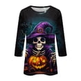 thumbnail image 5 of WTOBBY Women's Halloween Print Round Neck Fashion Top with 3/4 Sleeve, Casual Loose Fit Blouse for Fall Season, Comfortable Daily Wear and Holiday Apparel,Navy M, 5 of 5