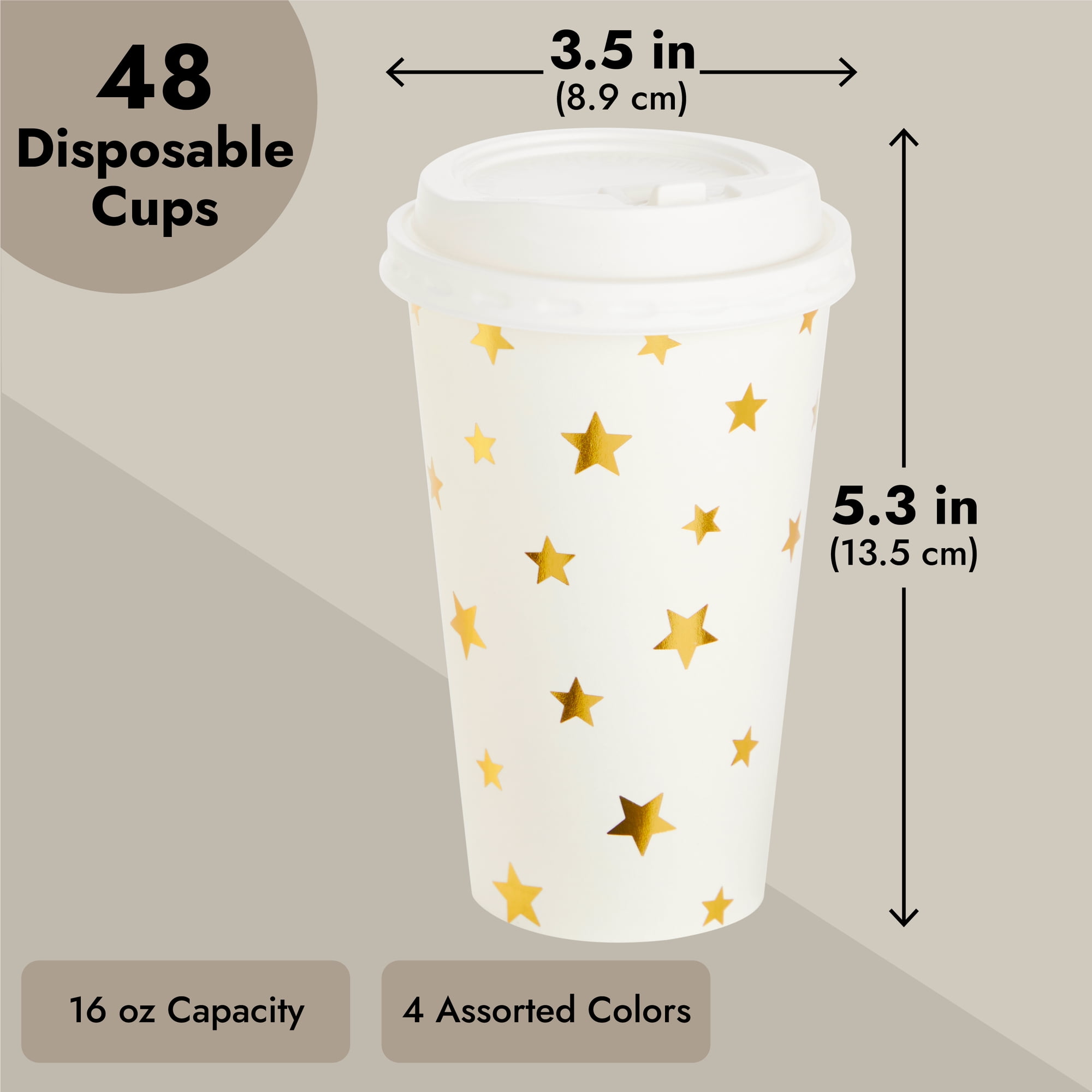 48 Pack Disposable Coffee Cups With Lids for Donut Grow Up Party Supplies,  16 oz, 4 Pastel Designs