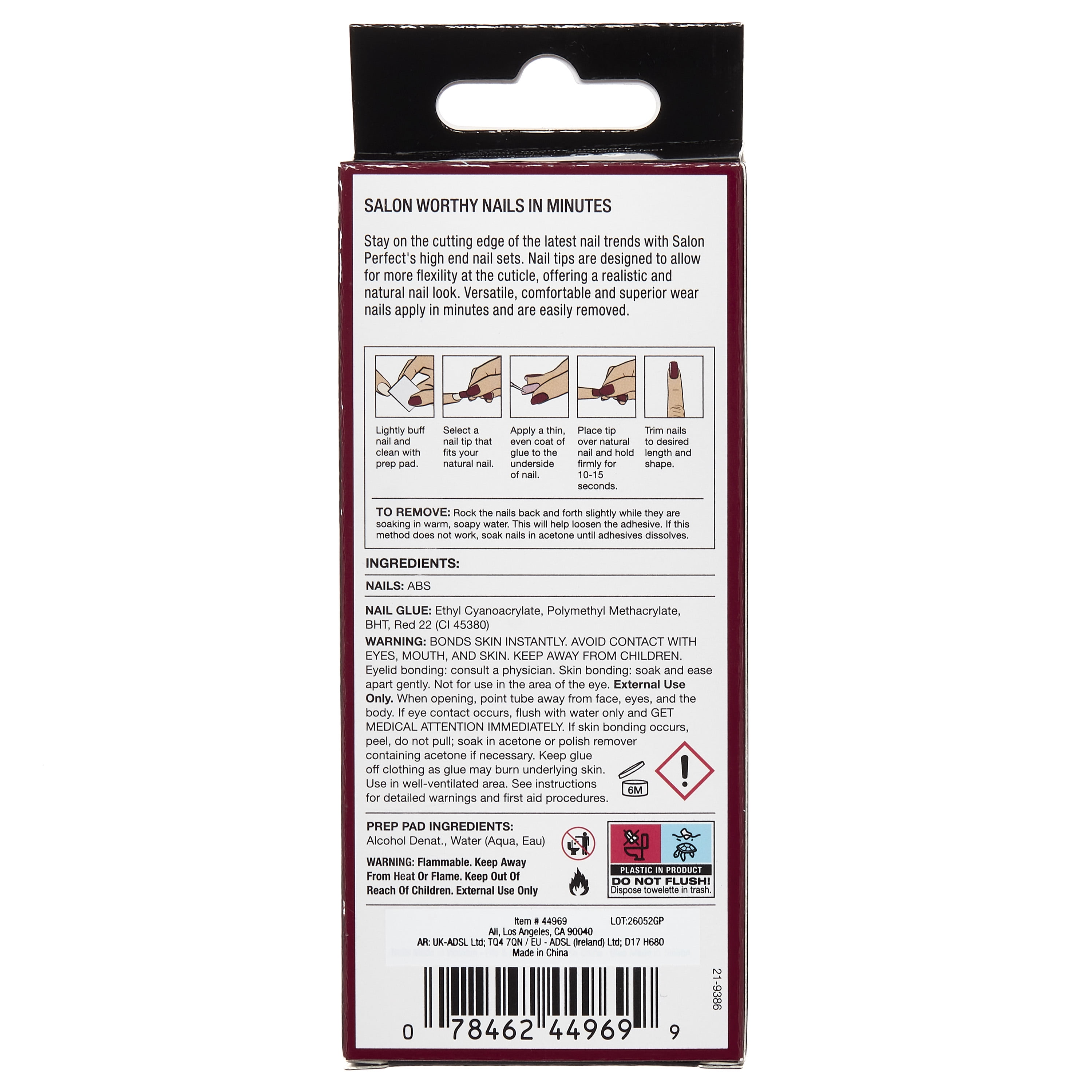 Salon Perfect Halloween Thrill Medium Almond Press-On Nails with Glue & File, Cherry, 30 Pieces