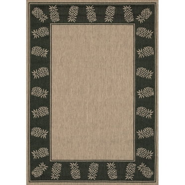 Couristan 2' x 3.5' Beige and Black Bordered Rectangular Area Throw Rug