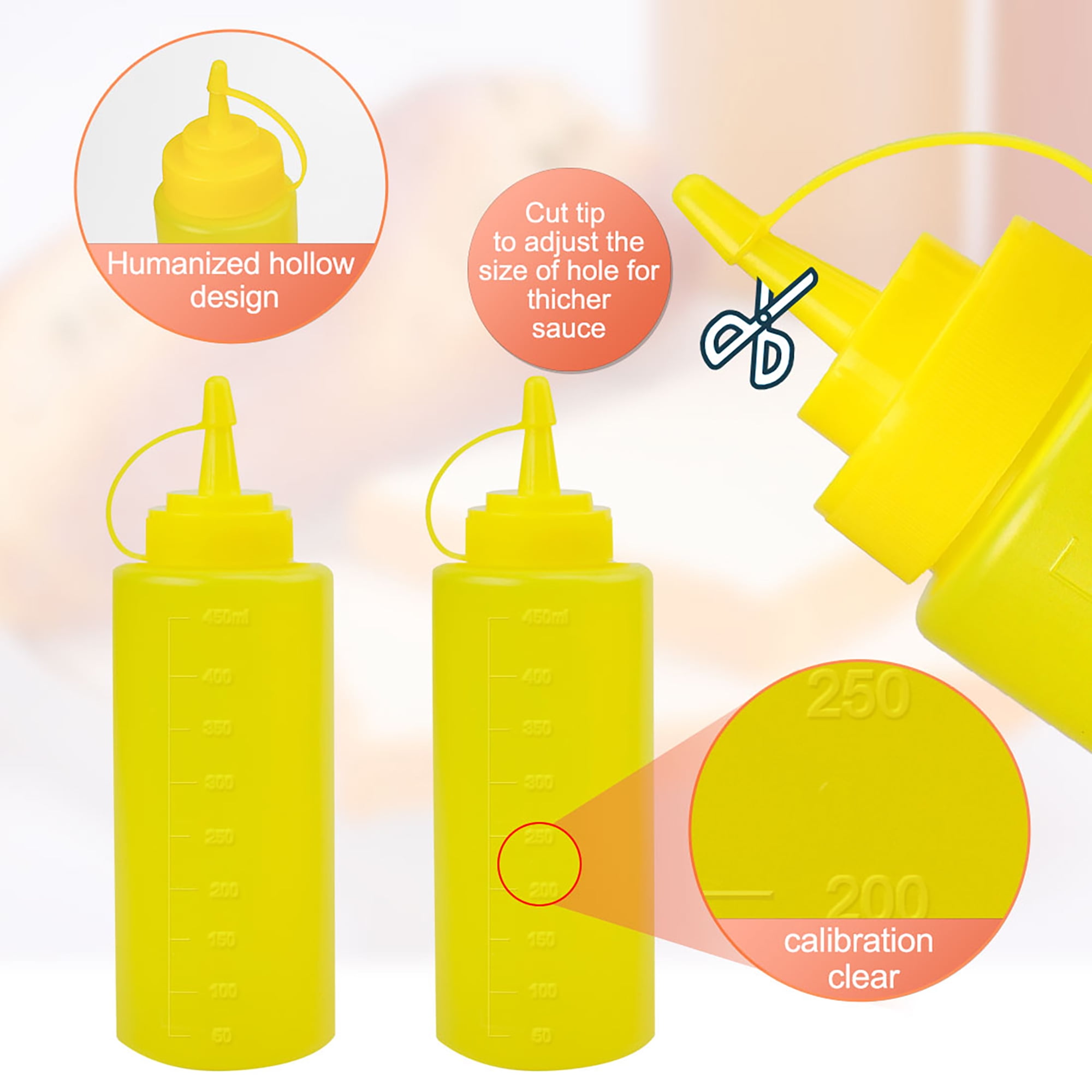 6pcs Plastic 16 Oz Squeeze Bottle with Cap Condiment Storage Ketchup