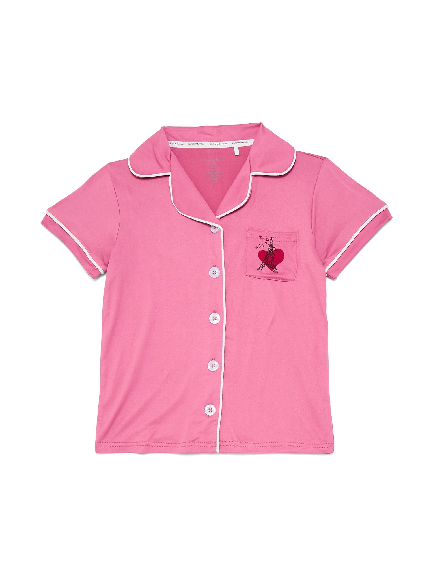 Catherne Malandrino Girls Notch Collar Short Sleeve Top, Pants with Bonus Socks 3-Piece Pajama Set, Sizes 5-16