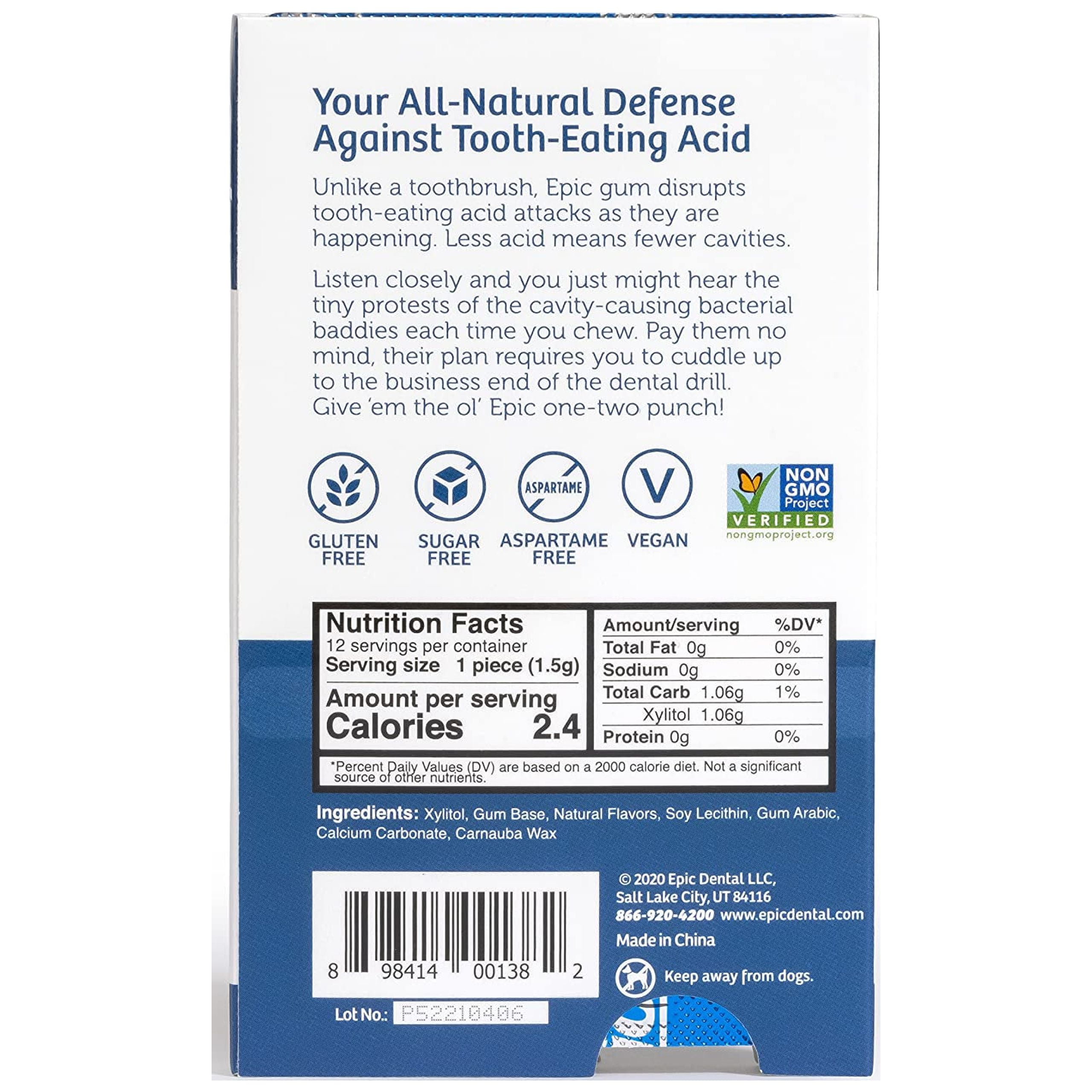 Epic Xylitol Chewing Gum - Sugar Free & Aspartame Free Chewing Gum Sweetened w/ Xylitol for Dry Mouth & Gum Health (Peppermint, 12-Piece Pack, 12 Packs)