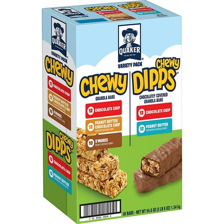 - Quaker Chewy Granola Bars and Dipps Variety Pack, 58 Count