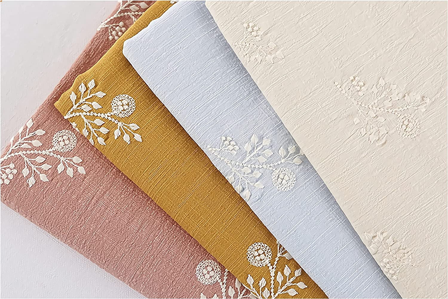 CraftDesignL Floral Cotton Embroidered Fabric - Japanese, Quilting, Designer Fabric by Yard - Linen Cotton (Beige)