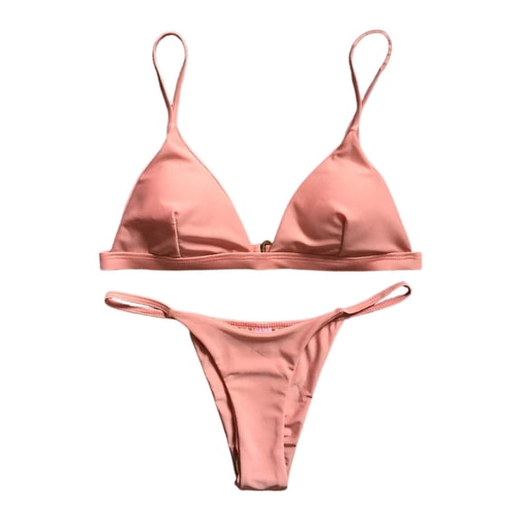 Ticikt Women's Solid Color Swimwear Two Piece Bathing Suit High Waist Swimsuit for Summer Beach Pool Activities,Color:Pink,Size:L