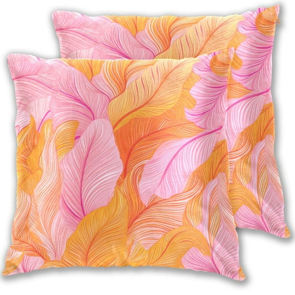 Wavy Tropical Palm Leaves Throw Pillow Covers Pillowcases 16 x 16 Inch Home Decor 2 Packs for Bedroom Sofa