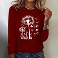 thumbnail image 2 of hxobax Dandelion Print Long Sleeve Tops Womens Cute Fall Tops Casual Crewneck Tunic Basic Tee Blouse, 2 of 5