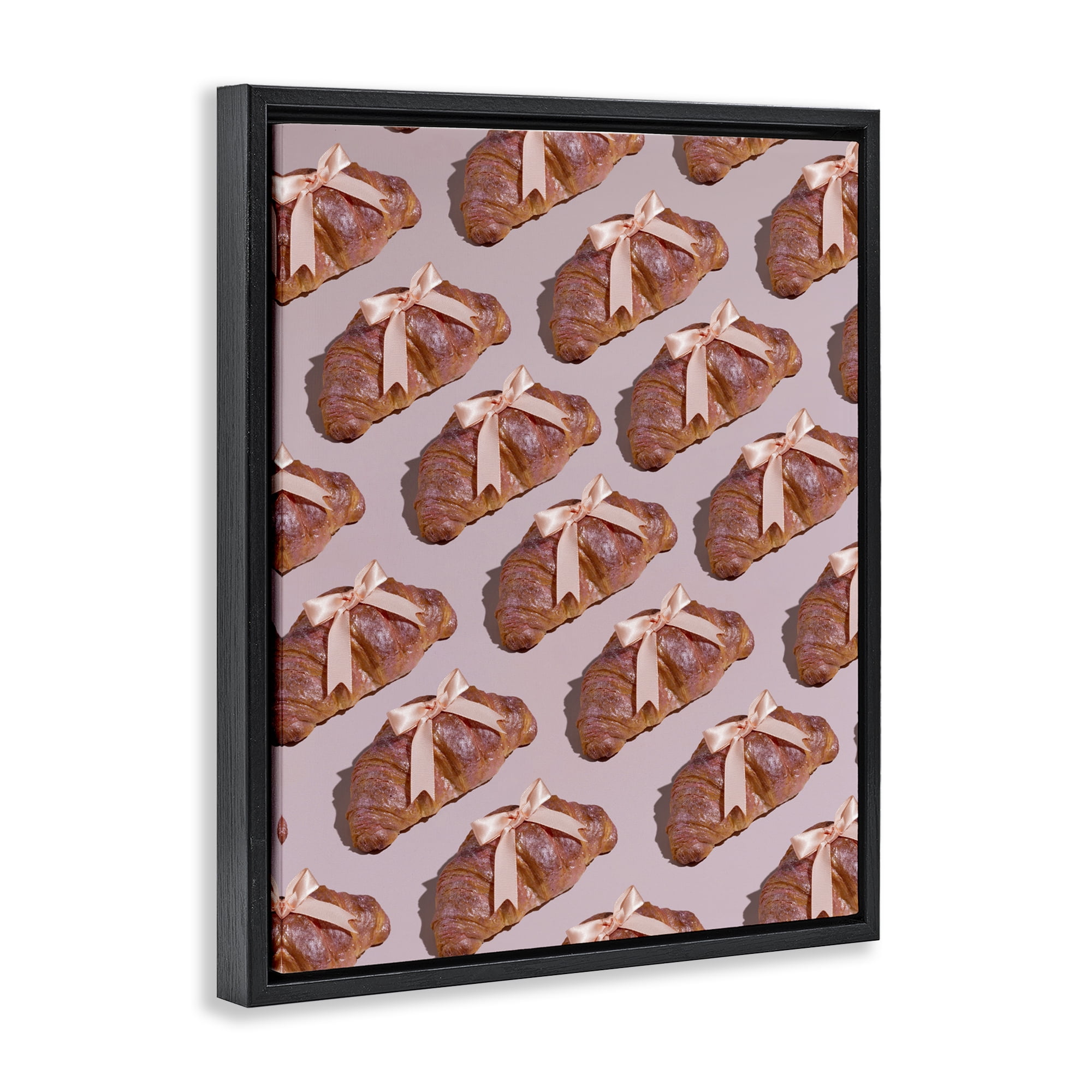 Stupell Industries Croissants with Ribbons Pattern Black Framed Floater Canvas Wall Art, design by LISH Creative