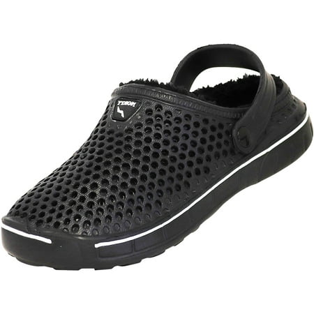 

NORTY Mens Fur Lined Clogs Adult Male Flats Mules Slippers Black