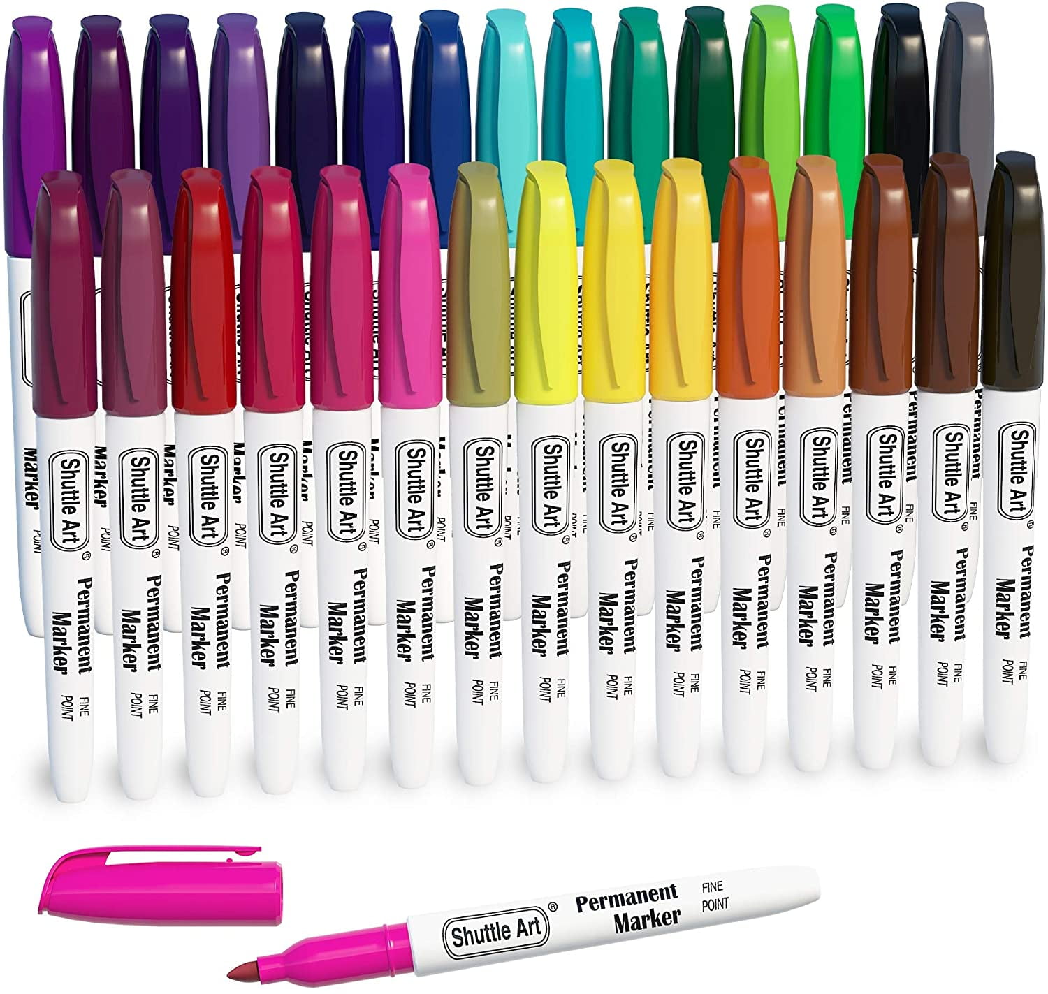 30 Colors Permanent Markers, Fine Point, Assorted Colors, Works on