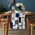 thumbnail image 2 of Blue Geometric Table Runner - 72 Inch Long, Kitchen Dining Table Runner Dresser Scarves, Minimalist Black Gray Abstract Striped Farmhouse Decor for Coffee Tables Wedding Party Banquet, 2 of 8