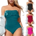 thumbnail image 5 of Xfvqtps Women One Piece Swimsuit Tube Swimwear Ruffle Sleeveless Solid Color Tummy Control Slimming Bandeau Swimsuit for Beach Hot Pink, 5 of 5
