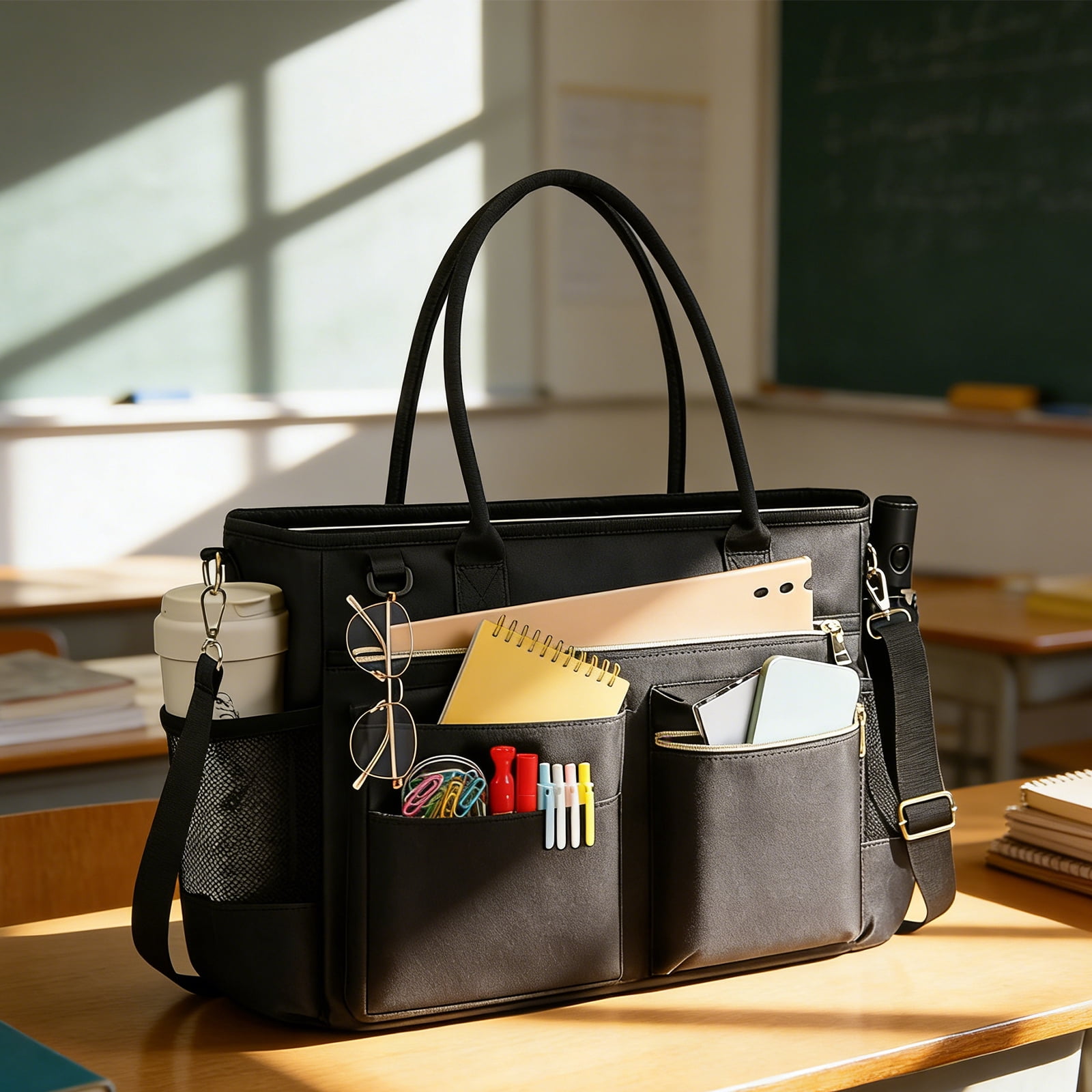 HUISZJ Large Capacity Tote Bag, Laptop Bag with Zipper, Briefcase for Office Work Travel,