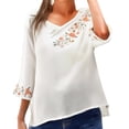 thumbnail image 2 of Women's Short Sleeve T-shirt 3/4 Sleeve Linen Shirts For Women 2025 Cotton Summer Retro Embroidered Boho Tops Casual Trendy Vacation Blouse,White Women's Short sleeve T-shirt XXL, 2 of 6
