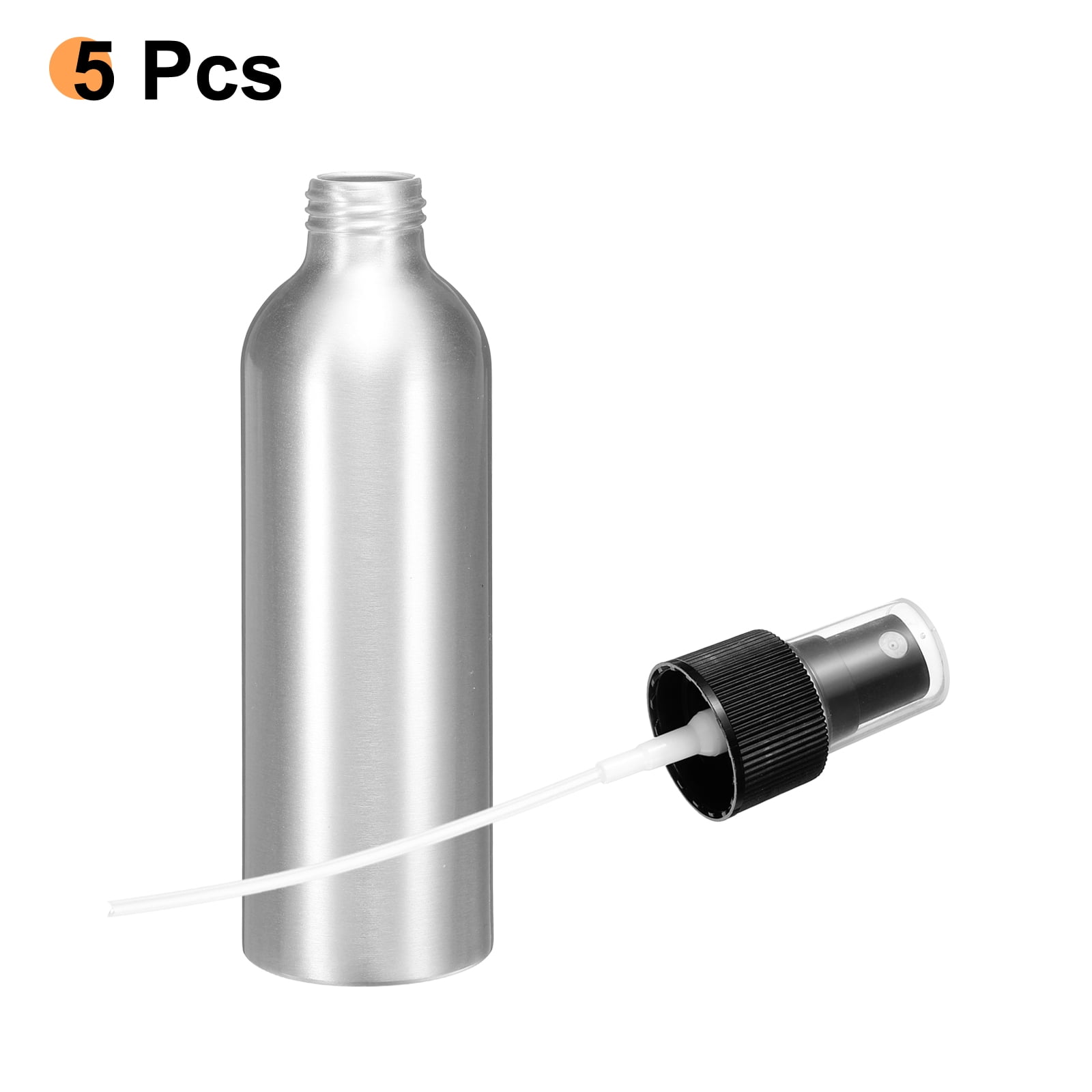 Uxcell 5pcs Aluminum Fine Mist Spray Bottles 200ml/6.7oz Metal Small Liquid Alcohol Refillable Travel Container with Black Plastic Nozzle Cap for Perfume Skincare Cosmetic Storage Bottle