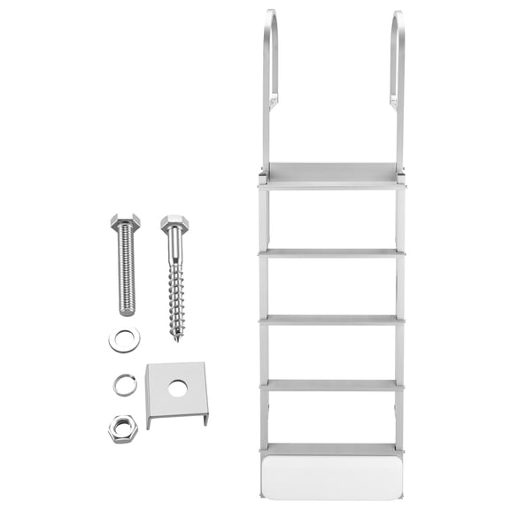KFFKFF Retractable Dock Ladder, 5-Step Aluminum Alloy Swim Ladder with Auto-Lift Float, Non-Slip Wide Steps, 500 lbs Capacity, Adjustable Height, Ideal for Lake, Pool, and Marine Use