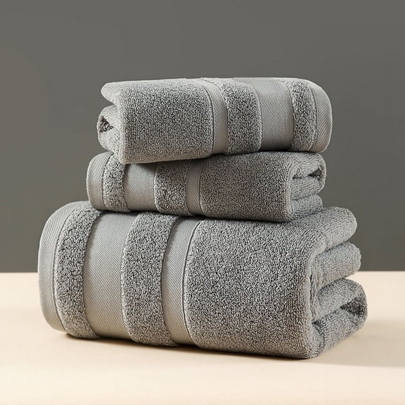 Mictong Pure Cotton Towel Set 3-Piece (Square Towel Hand Towel Bath Towel), Soft And Highly Absorbent Essential For Home Bathroom, Home Gift Towel Set, Grey