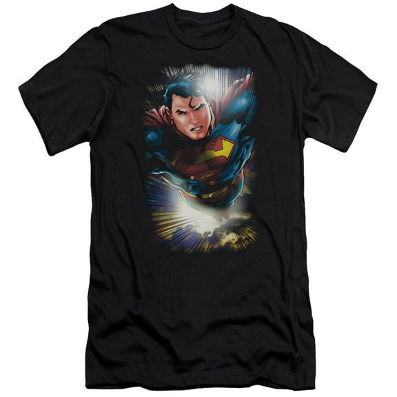 Superman In The Sky Adult 30/1 T-Shirt Black