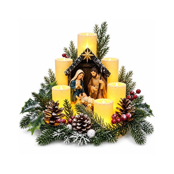 Christmas Lighted Centerpiece with Flameless Candle, Holiday Table Glowing Decor for Home, Party & Mantel Display