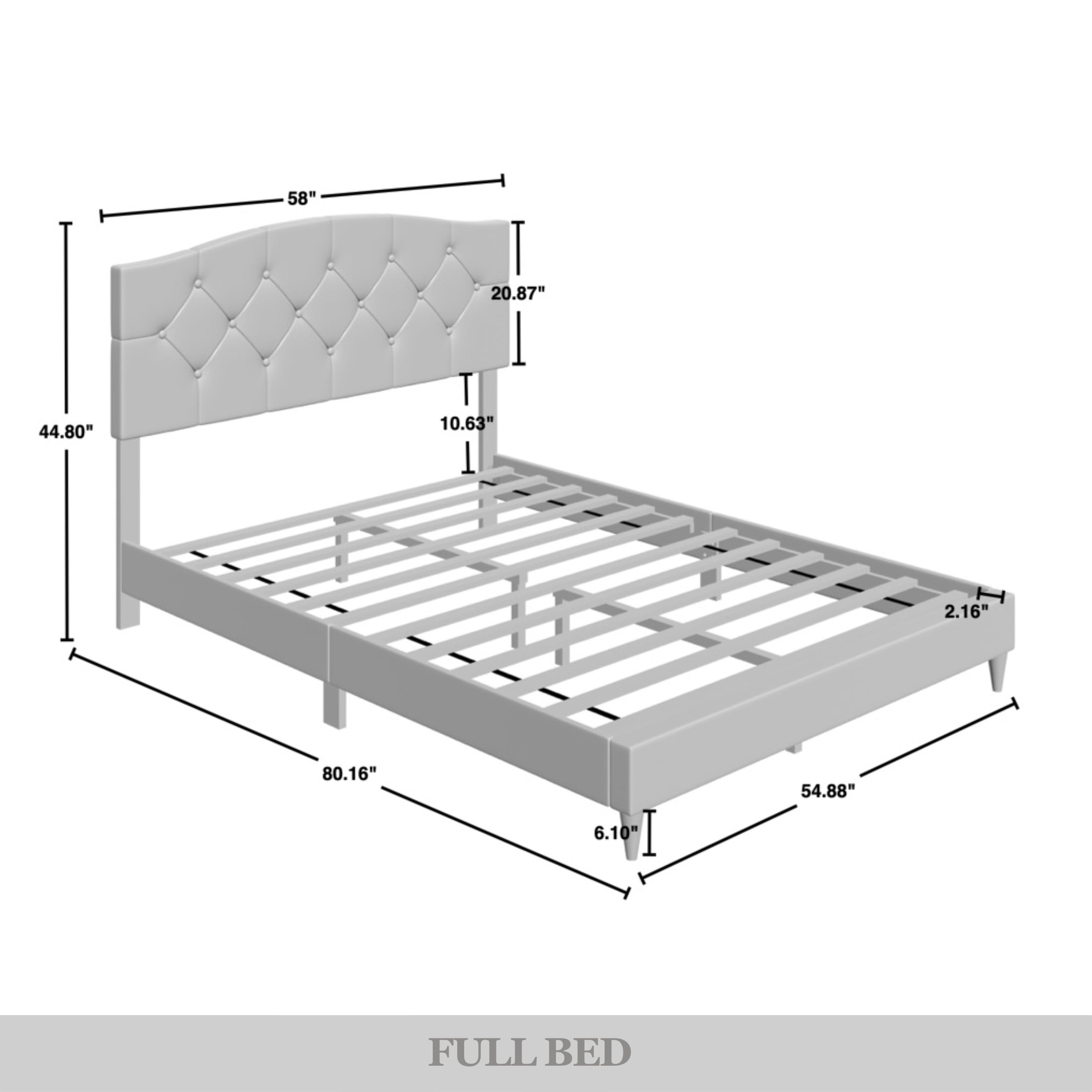 Castle Place Button Tufted Linen Upholstered Platform Bed, Light Grey, Full