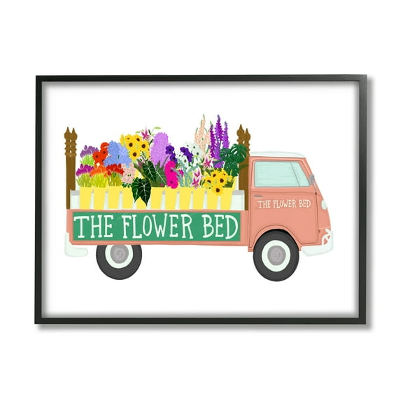 Stupell Industries The Flower Bed Pink Farm Delivery Truck Botanical & Floral Painting Black Framed Art Print Wall Art, 11 x 14