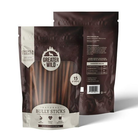 UPC: 0810084932117 | Greater Wild 6  Standard Bully Sticks Dog Treats  15 Pack  – Single Ingredient 100% All Natural Beef  Long Lasting Dog Chews for Puppies  Small Dogs  and Older Dogs – 100% Digestible-