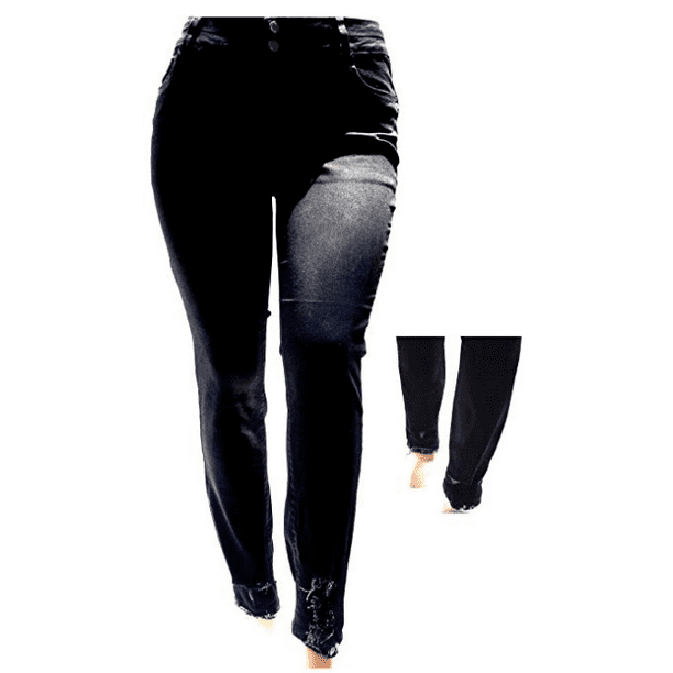 median at fortsætte FALSK Diamante women's plus size black raw hem frayed skinny black denim jeans -  Walmart.com